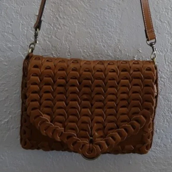 Patricia Nash Porticci Leather Woven Chainlink Crossbody Bag Hazelnut - Picture 5 of 11